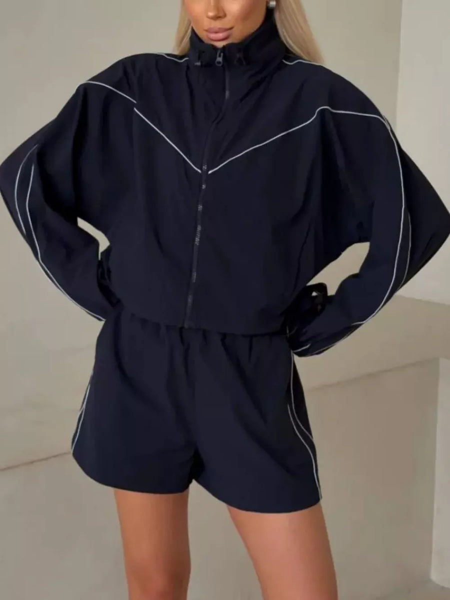 Light Gray relaxed track jacket with mock neck
