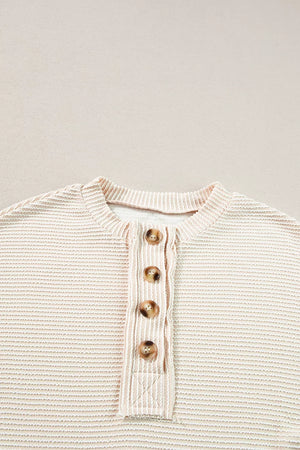 Corded Texture Lantern Sleeve Henley Sweatsuit option 10