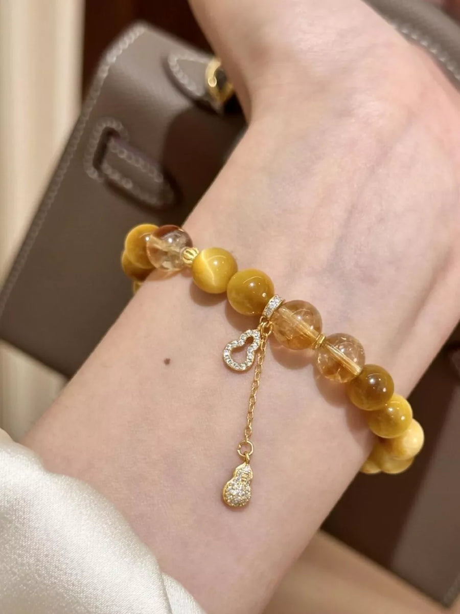 Tiger Eye Beaded Bracelet 18k Gold-plated in Camel with beaded
