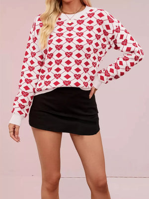 Red pullover sweater with hip-length and pullover