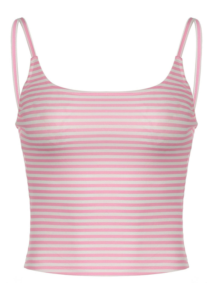 Pink stripe ribbed scoop tank top with thin straps
