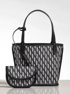 handbag in black with geometric and detachable purse