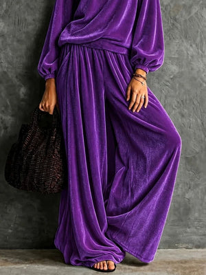 Wine Red relaxed two-piece set with mock neck
