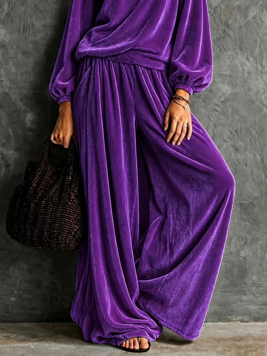 Wine Red relaxed two-piece set with mock neck