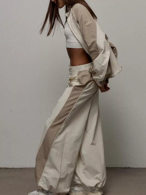 Grey with Color Block Zip Up Outerwear And Pants Set