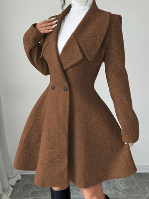 gray A-line overcoat with notch lapel