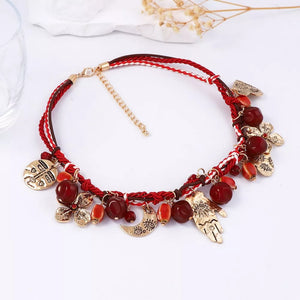 necklace in red featuring braided rope and fitted fit