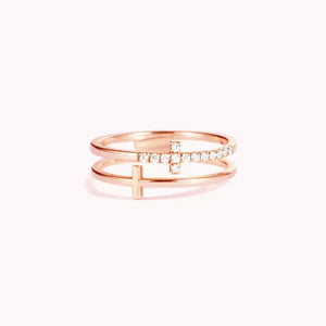 Double Band Cross Ring 18k Gold-plated Zircon in Silver