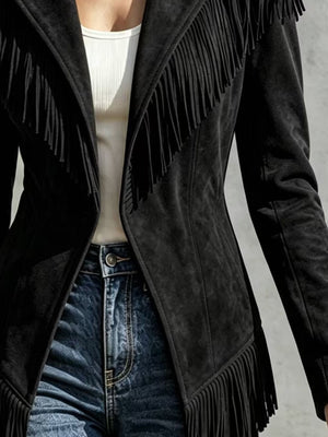 White jacket with hip-length and open-front