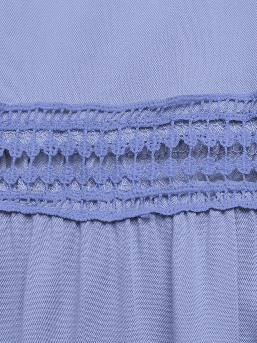 Blue tiered maxi dress with lace trim detail