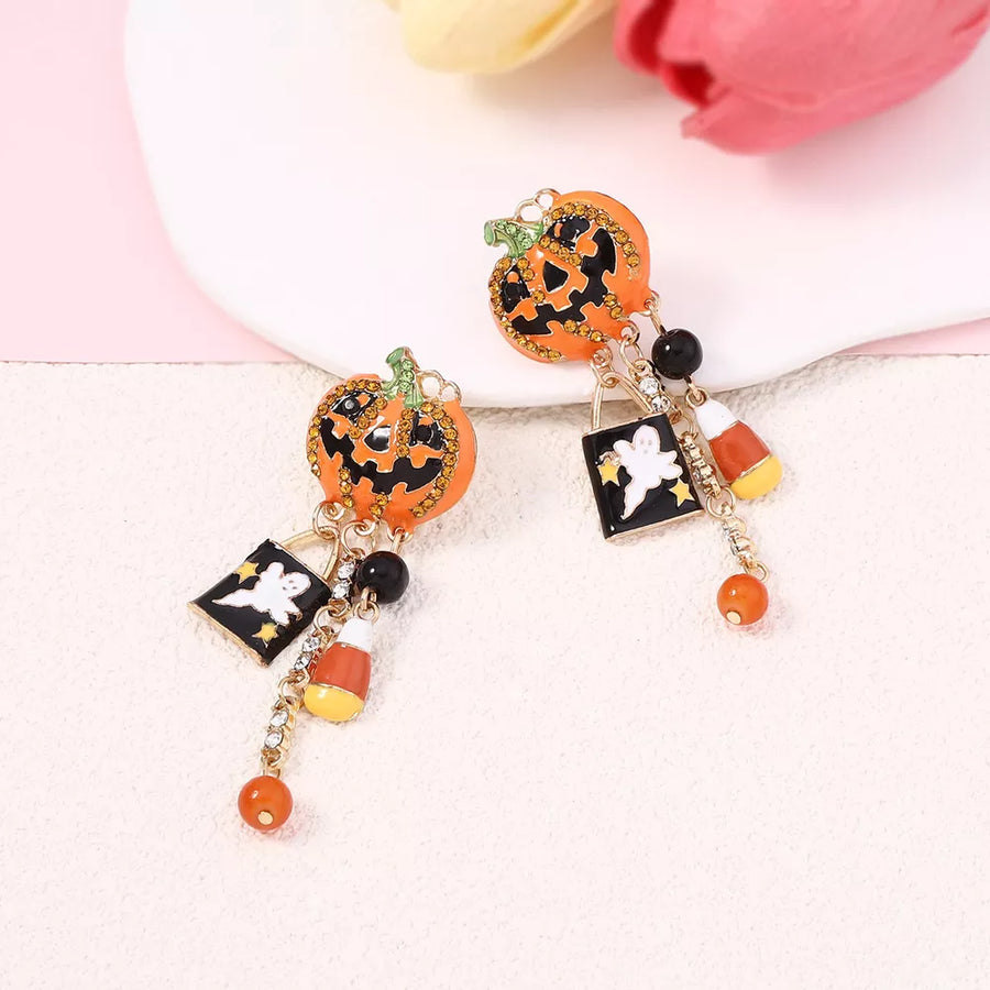 black earrings featuring dangle and graphic