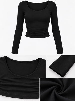 Gray crop top with cropped and long sleeve