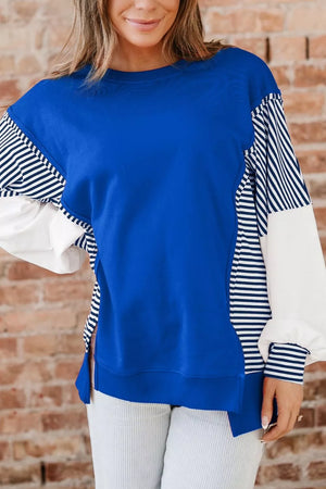 sweatshirt featuring patchwork in white with 100% polyester Care instructions: Machine wash cold texture