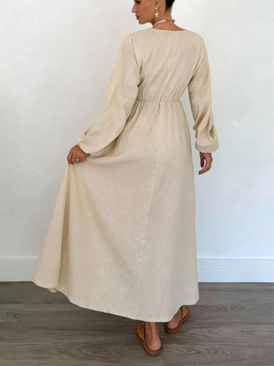 beige maxi dress with maxi and tie