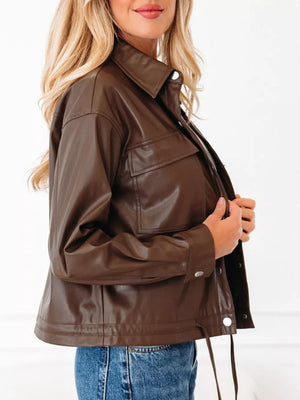 edgy leather jacket in Dark Brown with collared