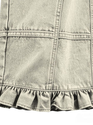 High-Waisted Wide-Leg Ruffle Hem Jeans Plus Size in Terracotta