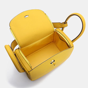 Textured PU Leather Handbag Tote Bag in bright yellow with top handles
