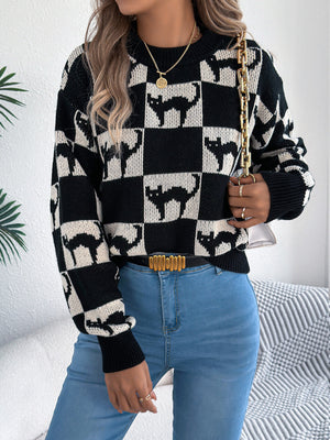 Khaki pullover sweater with hip-length and pullover