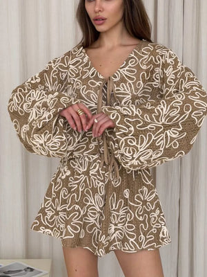 bohemian lounge set in Taupe with v-neck