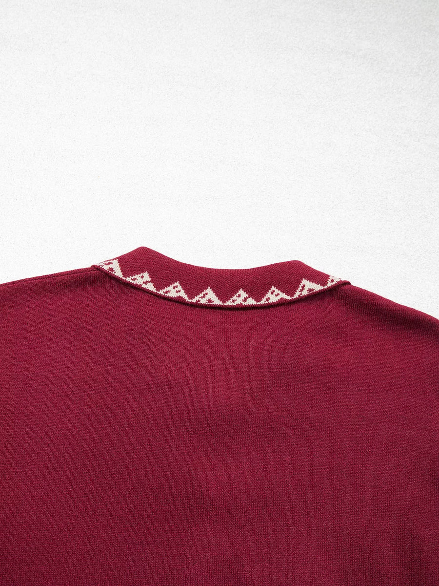 Burgundy regular cardigan with collared
