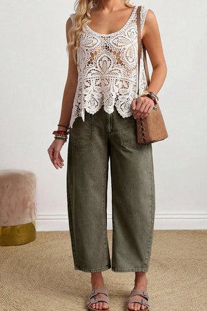 Four Leaf Clover Solid Color Ankle Jeans option 8