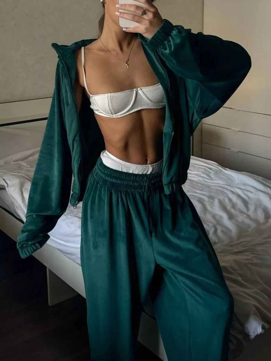 Zip-up Hoodie And Joggers Set in Light Blue with drawstring