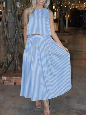 Sky Blue two-piece set with pullover and striped