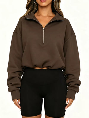 Burgundy sweatshirt with half-zip and long sleeve