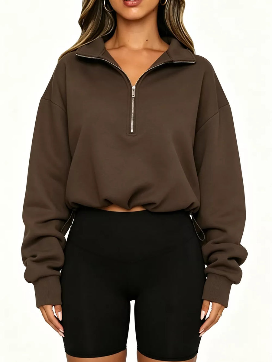 Burgundy sweatshirt with half-zip and long sleeve