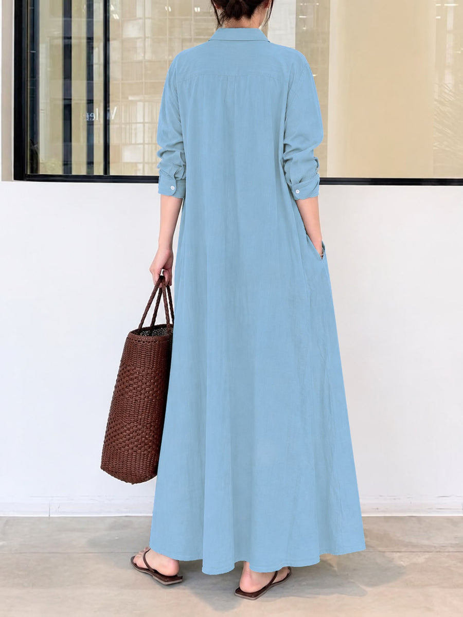 shirt dress in Coffee with collared and long sleeve