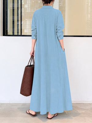 shirt dress in Coffee with collared and long sleeve