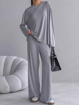 pajama set in slate gray featuring two-piece and relaxed fit