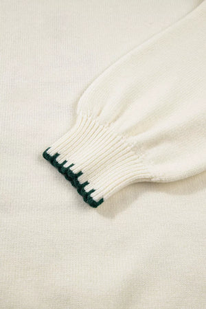 pullover sweater in ivory with basic style and hip-length