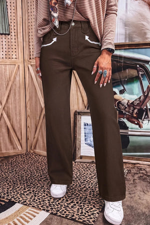 98% cotton, 2% elastane Care instructions: Machine wash cold jeans in dark brown with straight silhouette