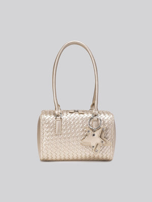 handbag featuring woven texture in Champagne with PU Leather Imported Size & texture