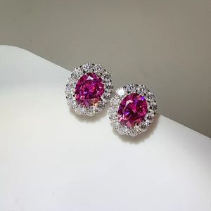 fuchsia earrings with halo setting and not applicable