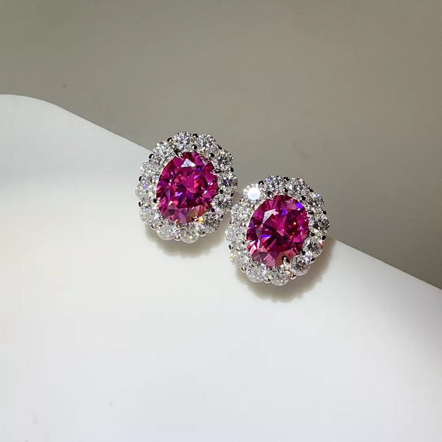 fuchsia earrings with halo setting and not applicable
