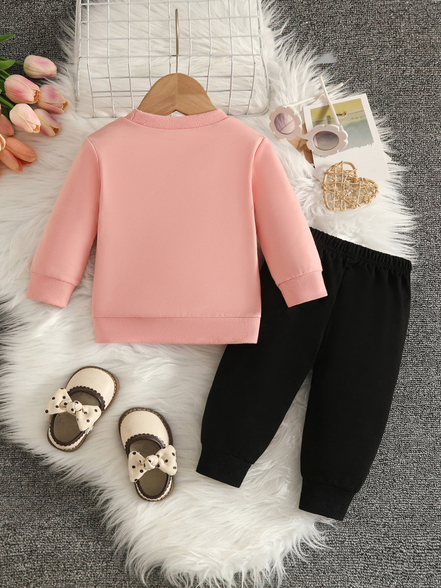 Red relaxed sweatshirt and pants set with crew neck