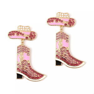 earrings in pink featuring rhinestone embellishment and dangle fit