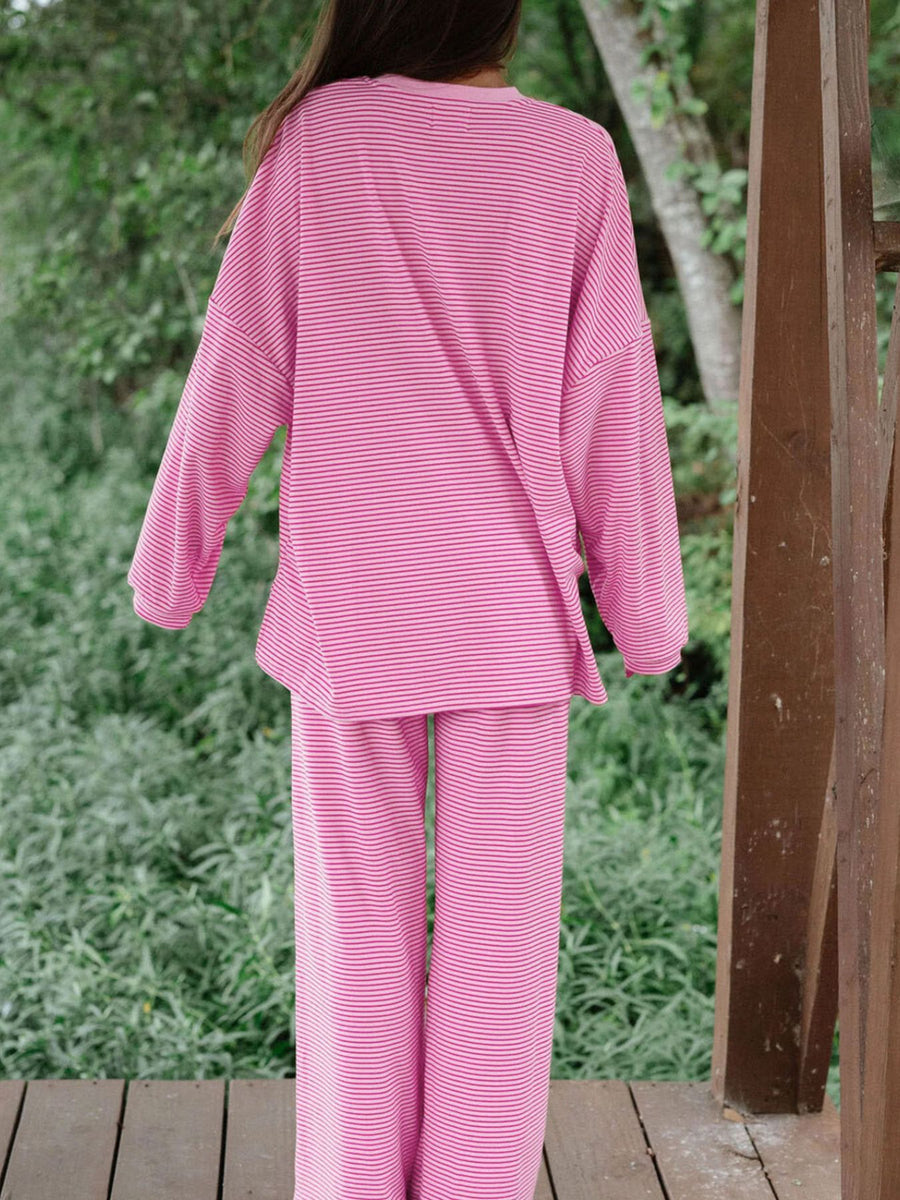 pajama set in fuchsia with striped and two-piece