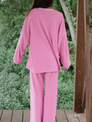 pajama set in fuchsia with striped and two-piece
