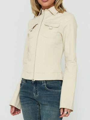 dark brown jacket with seam detail and long sleeve