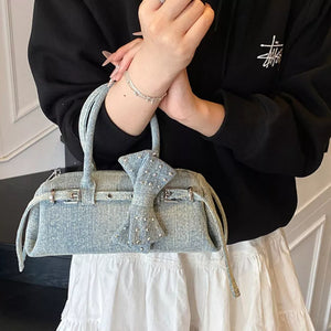 Denim Bow Accent Crossbody Bag option 9