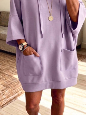 100% polyester Care instructions: Machine wash cold hoodie dress in Orange with loose silhouette