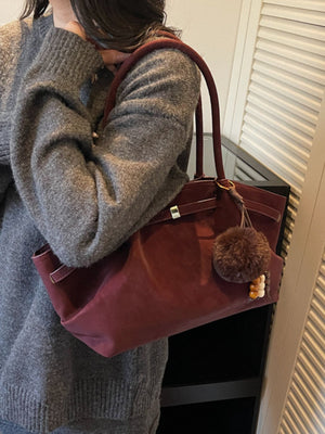 PU Leather Imported Size & tote in burgundy with boxy silhouette