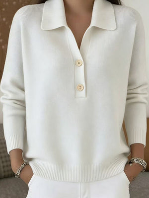 Dark Blue pullover sweater with hip-length and half-button