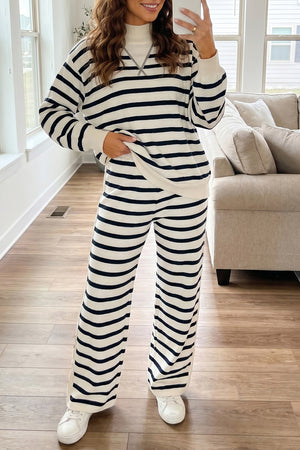 navy blue lounge set featuring oversized and striped