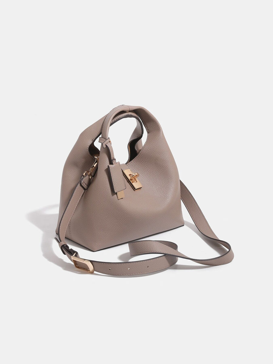 PU Leather Crossbody Bag With Mini Pouch in taupe with adjustable strap