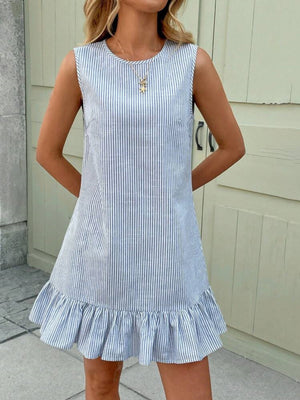 Yellow A-line mini dress with round neck