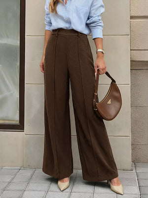 wide-leg pants in dark brown featuring pocketed and flared fit